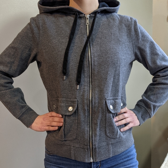 Ralph Lauren Zip Up Hoodie Grey With Metal Button Pockets Size Small - Picture 1 of 14